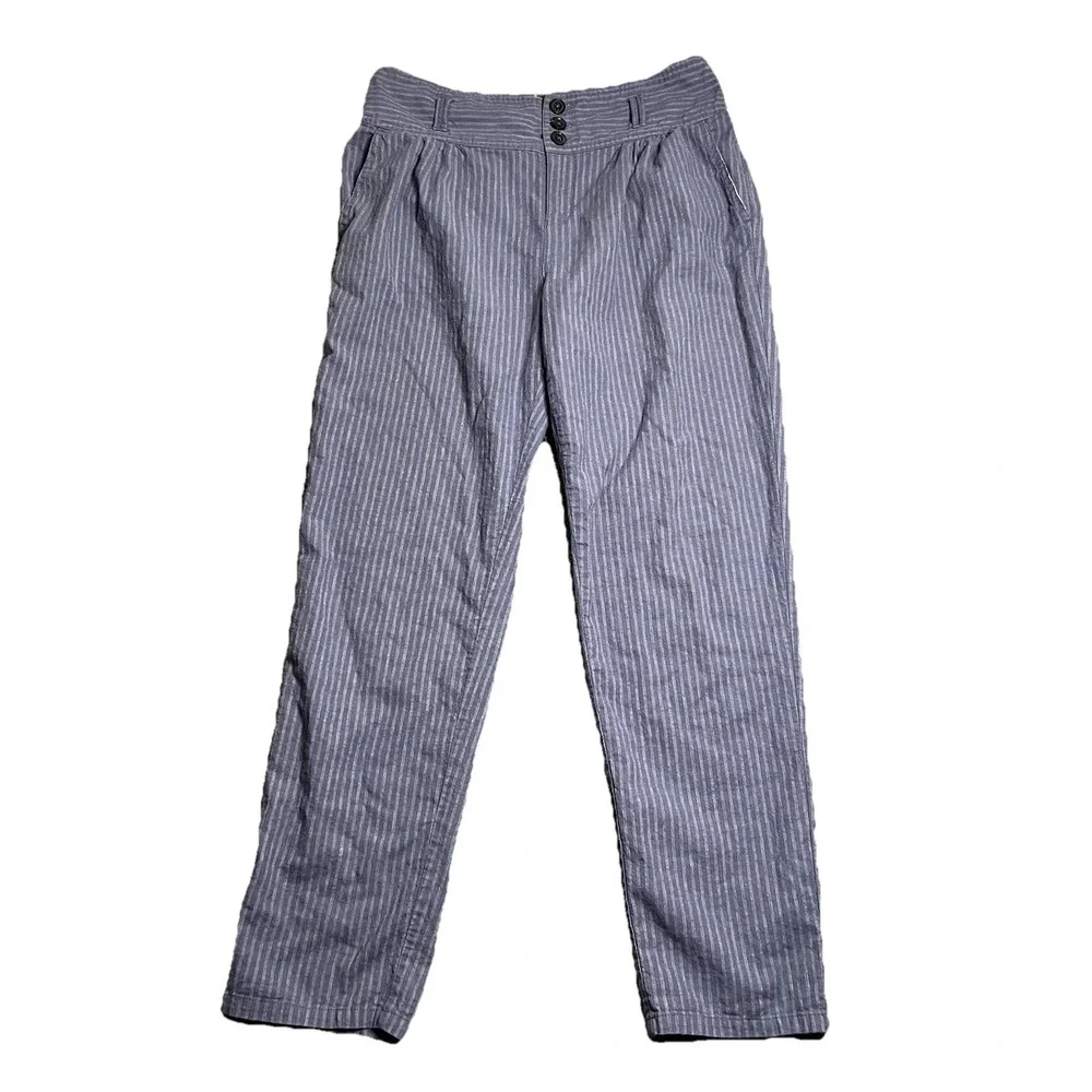 Sundance Amelia Trouser Pants Womens‎ 8 Linen Blend Pleated Pinstripe Blue Beige